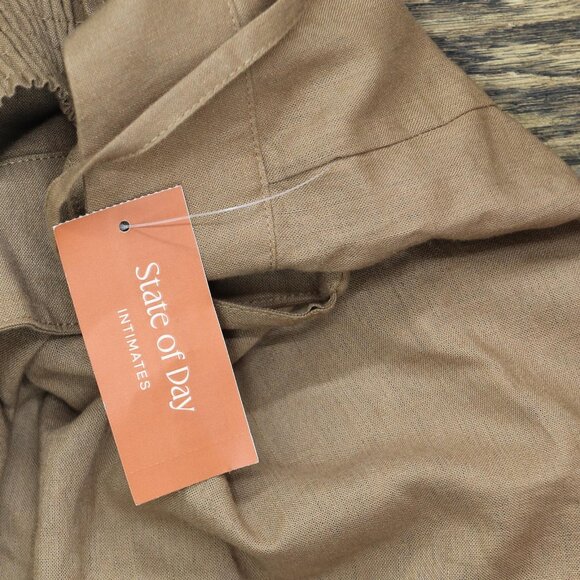NEW State Of Day Sleeveless Pajama Shirt Top Linen Blend Natural Umber Brown L - Picture 3 of 6